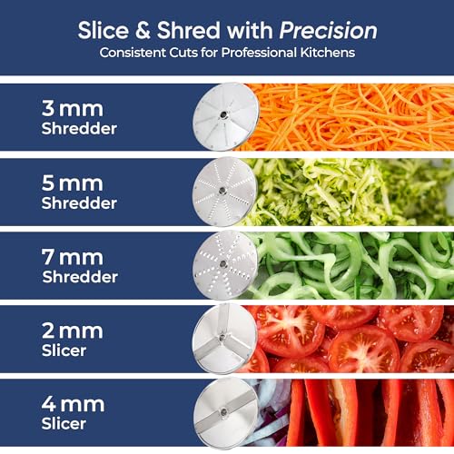 Image of Tartle Kitchen 750W Electric Vegetable Chopper - Commercial Food Processor with Continuous Feed, Dual Feed Openings, 5 Discs for Slicing, Shredding, & Grating - Restaurant-Grade, NSF & ETL Certified