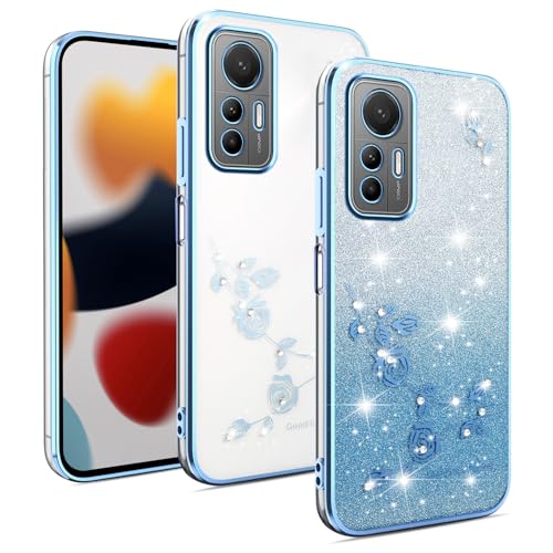 Cover Glitter per Xiaomi 12 Lite Custodia Bling Brilla Ultrasottile Trasparente Antiurto Carino Scintillante con Donne e Ragazze - blu