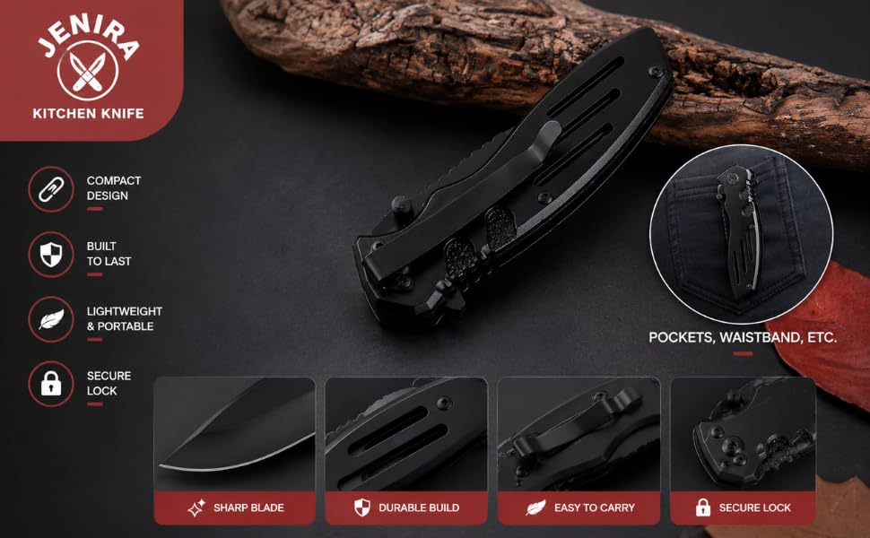 Image of JENIRA Multipurpose Carbon Steel Utility Knife, Ultra-Sharp, Compact, Portable, for Fruits, Vegetables, Meat and Package Opening, Everyday Carry Cutting Tool