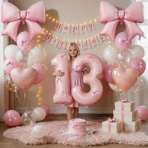 Image of 13th Birthday Decorations for Girls,Pink Bow Balloons for Party Decorations