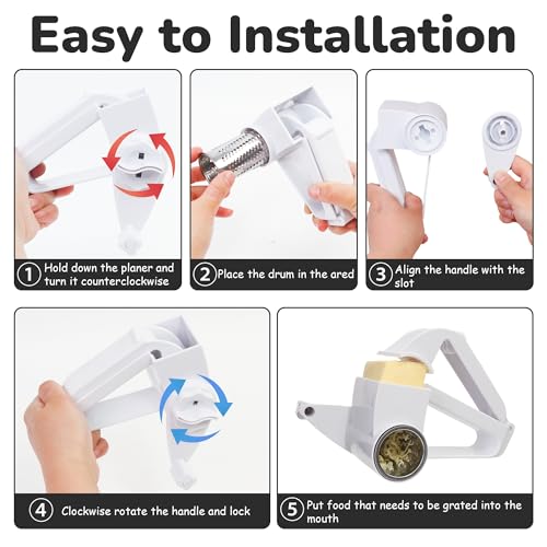 Culinary Chef Gift - Rotary Grater - Handheld with Handle for Olives, Nut, Hard Cheese, Chocolate, Vegetable (White)