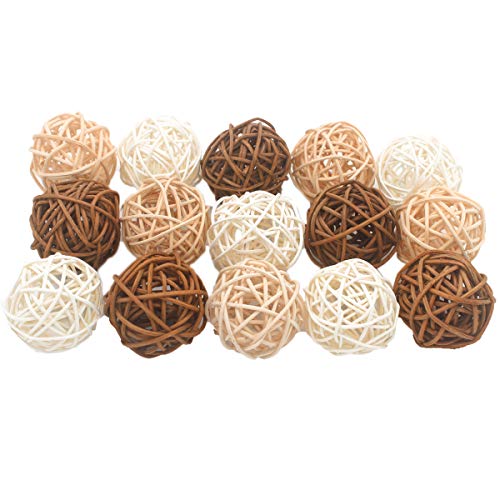 ALLHEARTDESIRES 15PCS Mixed Cream Tan Brown White Wicker Rattan Ball Decorative Orbs
