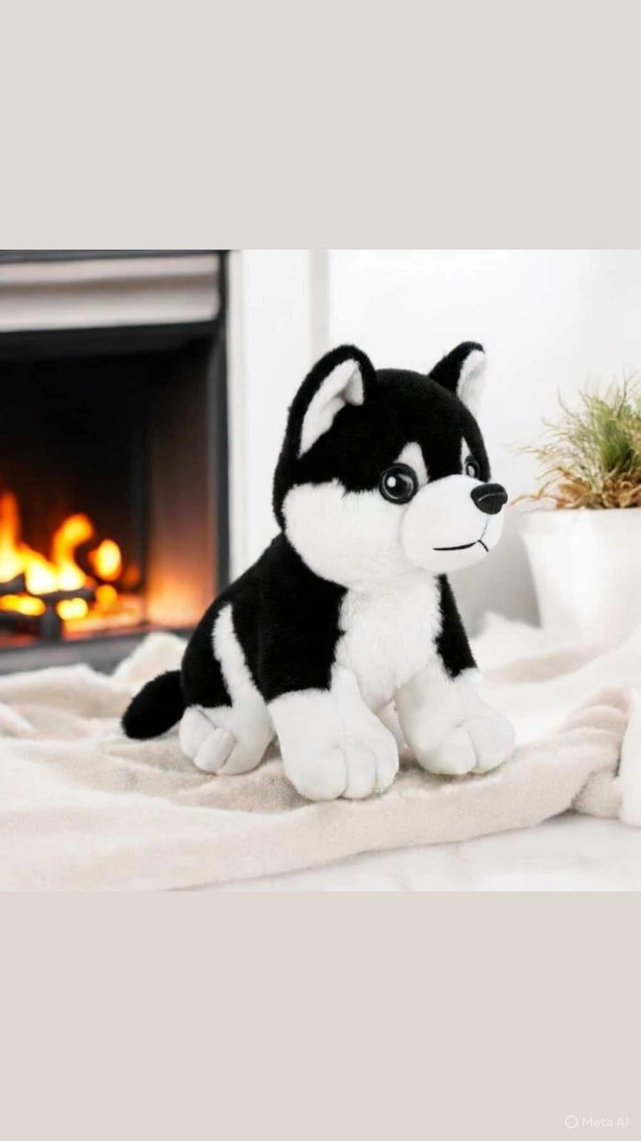 Imported Husky Soft Toy for Kids Rabbit Fur with Blue Glittery Eyes (10Inch or 25.4Cm) (Black)