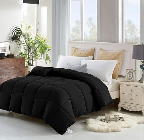 Image of The Ultimate Luxury Fluffy Down Alternative Comforter - Plush Premium Duvet Insert, Thick All Season Breathable Hotel Collection Puffy - Queen Black