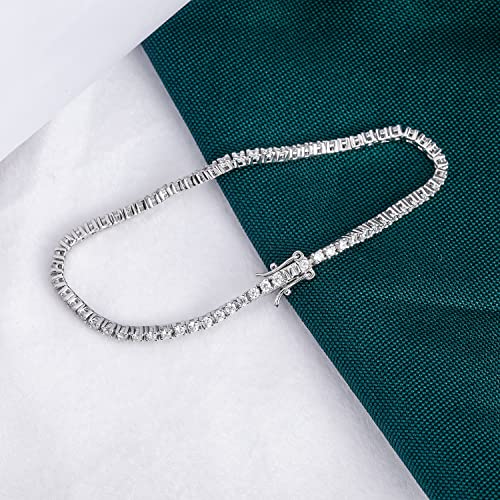 TIKJE 925 Sterling Silver 2mm Cubic Zirconia Classic Tennis Bracelet | White Gold Bracelets for Women | Size 7Inch3