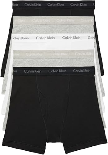 Calvin Klein Men's Cotton Classics Boxer Boxer Brief, 2 Black, 2 Heather Grey, 1 White, X-Large