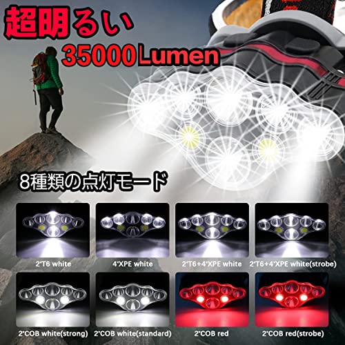 【2021新型8LED 】ヘッドライト usb充電式 大電力 35000ルー