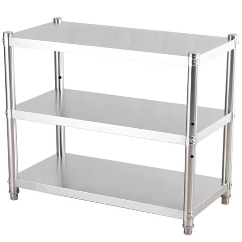 Scaffale da cucina compatto a 3 ripiani da parete in acciaio inox, resistente, color argento, per casa e ristorante (60 x 30 x 100 cm)