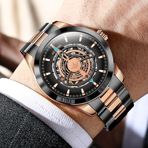 Image of OUPINKE Watch for Men Skeleton Self Winding Mechanical Automatic Luxury Dress Black Wrist Watch Waterproof Luminous Tungsten Sapphire Crystal