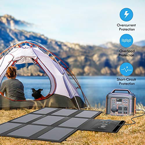 [Versão 202020] Carregador solar grande azul 63W com painel solar SunPower (5 V USB + saída CC 19V +