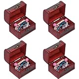 Caja de madera retro, 4 piezas pequeñas de almacenamiento de joyas, cofre del tesoro con tapa y cerradura, organizador de almacenamiento decorativo antiguo