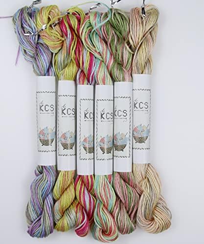 KCS Big skeins of 25 Meters/Skein Size 25 Color Variegated Cross Stitch Stranded Threads,6 skeins,01