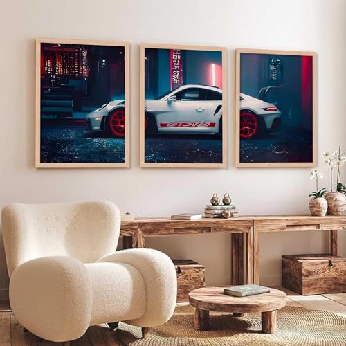 Image of TASVEE Car wall posters | set of 3 wall frames | posters for wall | Wall Decoration for Bedroom, Living Room & Office | Best Gift for Boys & Car Lovers (A7, MEDIUM 10X13, Framed)