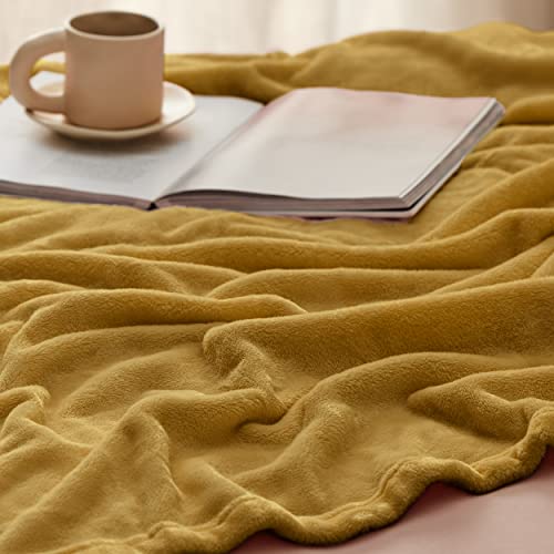 Image of Bedsure GentleSoft Twin XL Fleece Blanket Dorm Bedding - Lightweight Soft Cozy Blankets for Bed, Sofa, Couch, Travel, Camping, Yellow, 66 inchx90 inch