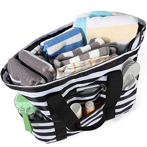 Ledaou Large Beach Tote Bag Women Beach Bag Waterproof Sandproof Zipper Pool Picnic Gym Travel Tote Bag (Black White Stripes) #TOP7