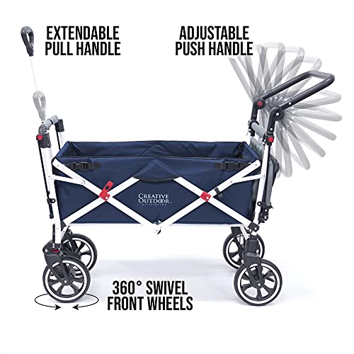 Creative Outdoor Push Pull Collapsible Folding Wagon Stroller Cart For Kids | Titanium Series Plus | Beach Park Garden & Tailgate (Solid Navy Blue) #TOP5
