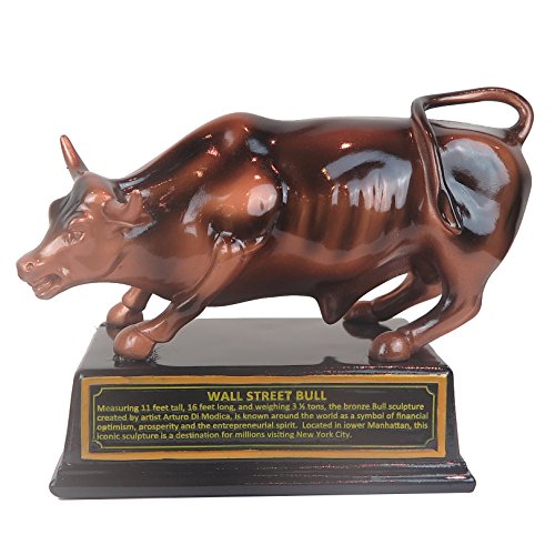 Estátua oficial licenciada de bronze Wall Street Charging Bull Stock Market NYC com base (Médio 12,7