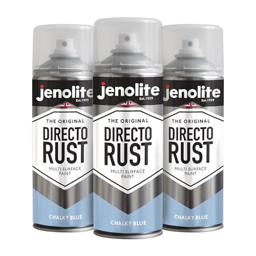 JENOLITE Directorust Chalky Spray Paint | BLUE | 3x400ml | Multi-Surface Chalky Finish Spray Paint | Ideal For Furniture, Ornaments, Picture Frames | Interior & Exterior Use | PANTONE 644U