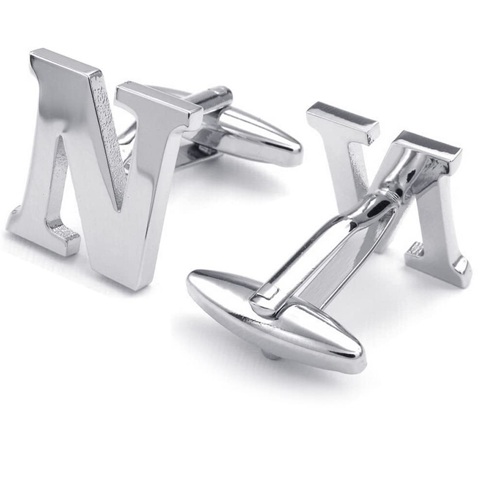 HONEY BEARCufflinks Initial Alphabet Letter for Mens Wedding Formal Business Silver/Black