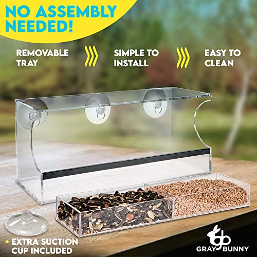 Large Transparent Bird Feeder For Window – Extra Strong Suction Cup Bird Feeder Window - Drainage Holes, Detachable Large Seed Tray, And Rubber Perch For Wild Birds #TOP5
