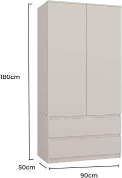 WHATSIZE ENTERPRISE Wardrobe 2 Doors, Drawers Durable Bedroom Furniture DIY | Bedroom Furniture with Shelf Hanging Rail Large Capacity Storage - Cashmere (beige) Doors Push-to-Open 4 Shelves 50x90x180 cm