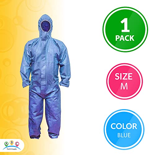 Amz Disposable Coveralls For Men/Women Medium, Blue Hazmat Suits Disposable, Sms Pp Medical Protective Suit Disposable, Painters Suit With Hood, Front Zip, Elastic Cuffs, And Ankles, No Pocket #TOP1