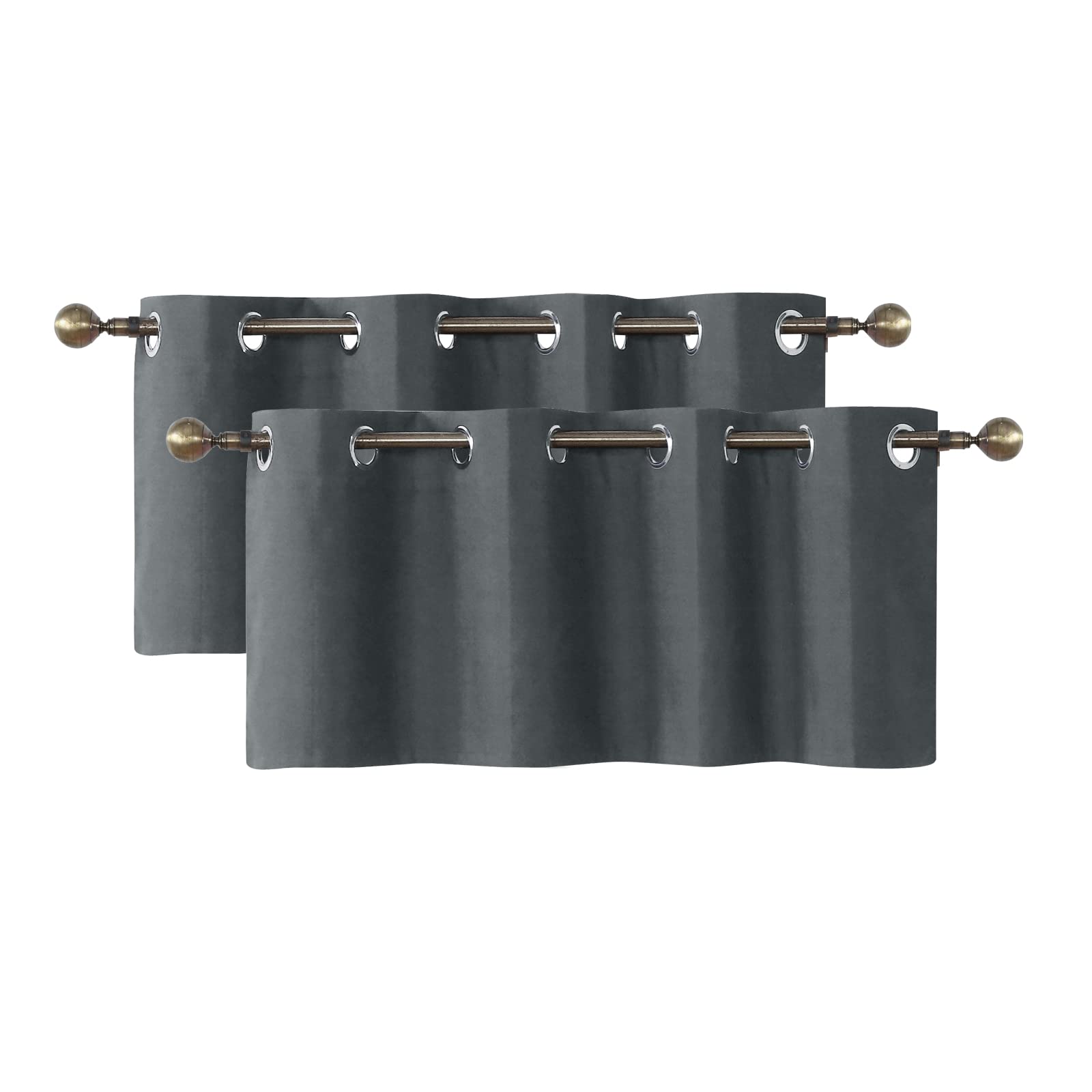 Home Queen Grommet Blackout Curtain Valance Window Topper for Living Room, Short Cafe Valence, Set of 2, 54 W X 18 L Inch, Charcoal