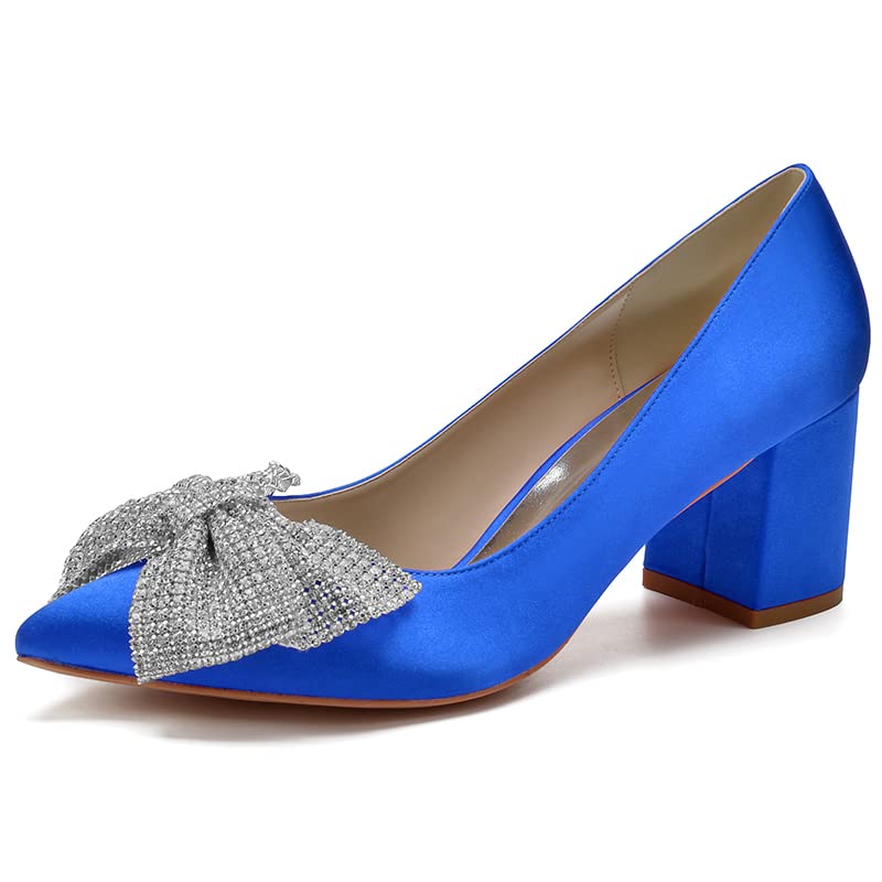 Chaussures à enfiler à bout pointu bleu en satin pour soirée élégante en taille 38.5
