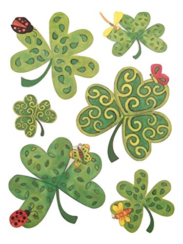 Impact Innovations St. Patrick's Day Reusable Window Cling ~ Shamrocks, Ladybugs, Butterflies! (6 Clings, 1 Sheet)