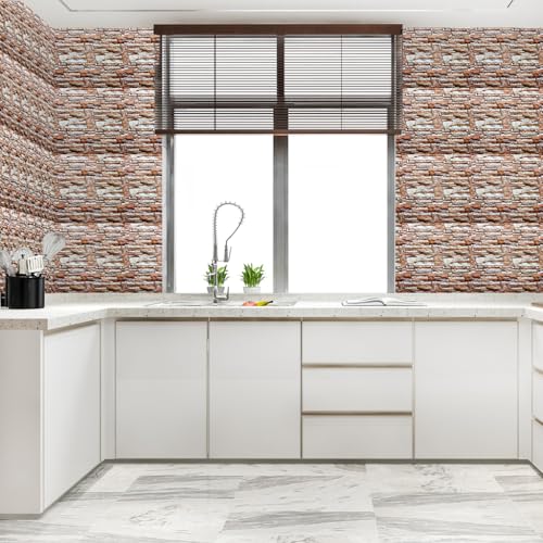 Image of OCEANSKY 3D Wallpaper PE Foam Self Adhesive Brick Design, 4, Red Bricks-4