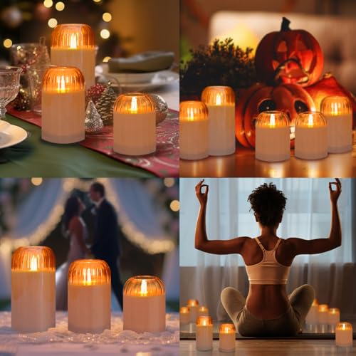 Image of LEDHOLYT Rechargeable Jar Flameless Candle, Flashing LED Pillar Real Wax Candle with Remote Control and Timer, Black Pumpkin Glass Electronic Candles for Room Decoration, 1 Set of 3