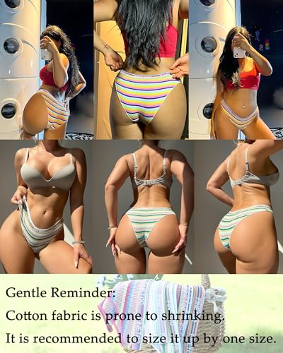 Image of FINETOO Cotton Underwear for Women Cheeky High Cut Breathable Stretch Sexy Ladies Hipster Bikini Panties Pack S-XL