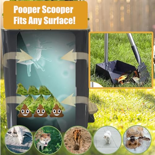 Image of Dog Poop Trash Can Outside Stainless Steel - Metal Pooper Scooper Set - 12L Dog Waste Trash Can Outdoor with Pedal - Backyard, Yard - Removable Inner Bin, Long Handle Tray and Rake - Black and Gold