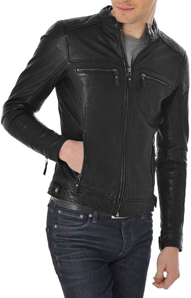 Mens Slim Shady Black Lambskin Leather Jacket, Biker Jacket - Image 2