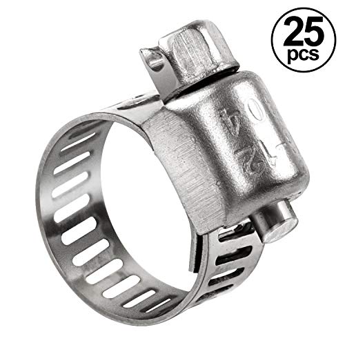 HongWay Hose Clamp, 25 Packs Adjustable 6-12mm (1/4-7/16 inch) Size Range, 304 Stainless