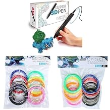 MYNT3D Super 3D Pen, 1.75mm ABS and PLA Compatible 3D Printing Pen & PLA 3D Pen Filament Refill Pack 10 Color, 3m Each & ABS 3D Pen Filament Refill Pack 10 Color, 3m Each