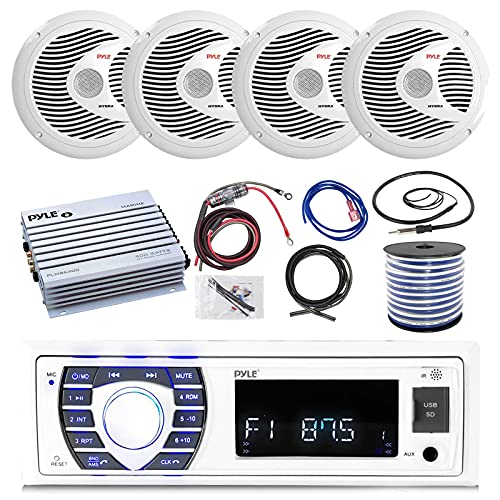 Review Discount Pyle 16-25' Bay Boat Bluetooth Marine Stereo Receiver, 4 x 150W 6.5'' Marine Speakers (White), 4 Channel Waterproof Amplifier, Amp Install Kit, 18 Gauge 50 FT Speaker Wire, Antenna Review Discount Pyle 16-25' Bay Boat Bluetooth Marine Stereo Receiver, 4 x 150W 6.5'' Marine Speakers (White), 4 Channel Waterproof Amplifier, Amp Install Kit, 18 Gauge 50 FT Speaker Wire, Antenna