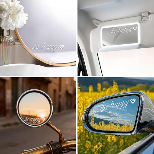 Image of 3pcs Be Happy Mirror Sticker Waterproof Durable Rear View Mirror Sticker | Vinyl Car Stickers And Decals for Women Men Car Window Decals Gifts for Couples, Parents, Graduates, And Friends