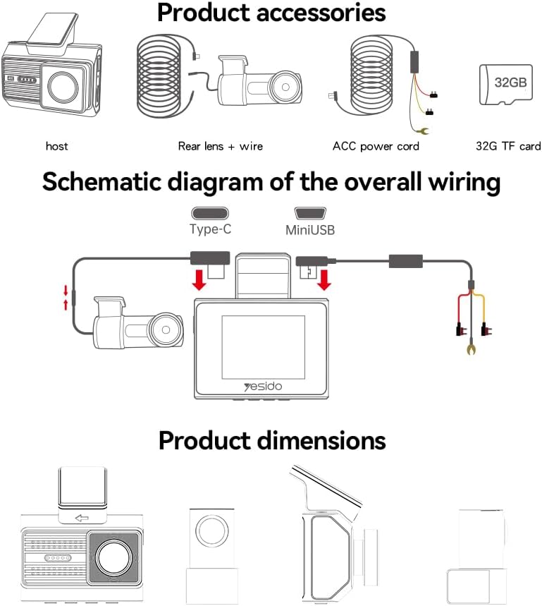 Diagram showing all product accessories and wiring schematic