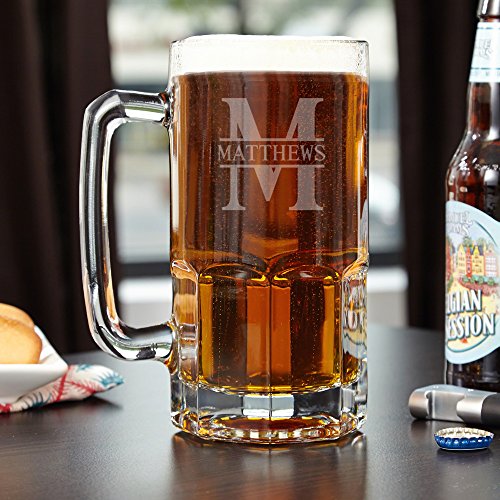 HomeWetBar Personalized Beer Mug with Glass Handle - Engraved Colossal Beer Glass (33 oz)
