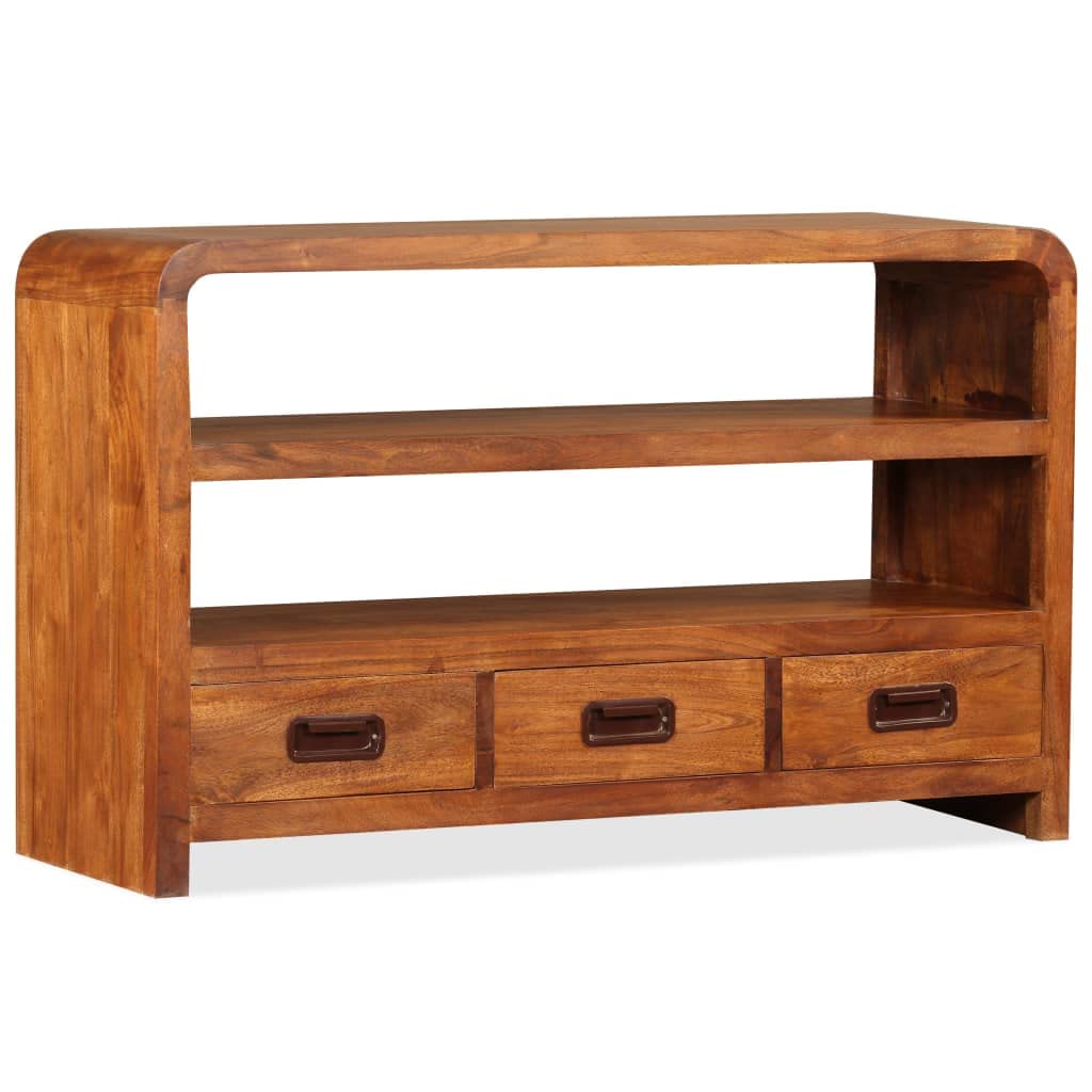 Mueble TV de madera maciza acacia 90x30x55 cm con 2 estantes y 3 cajones