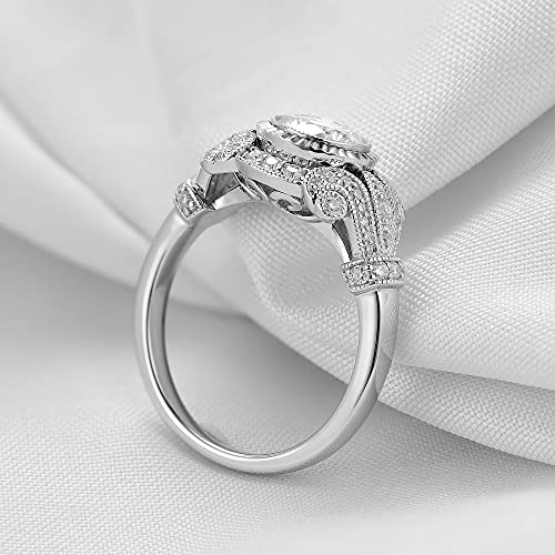Doveggs Center 1Ct 6.5Mm Round Cut G-H-I Color Moissanite Vintage Antique Art Deco Flower Bezel Engagement Ring 14K Gold Quality Silver Engagement Ring Solitaire With Accents For Women (6.5) #TOP3