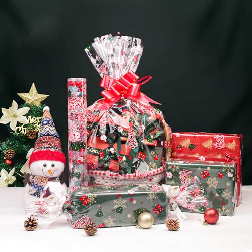 Image of JOYIT 100 ft Christmas Cellophane Wrap Roll (35 in x 100 ft) - 3 Mil Thick Cellophane Roll, Christmas Cellophane Bags Large for Flower Gift Baskets Arts Crafts Wrapping (35 inch fold into 17.5 inch)