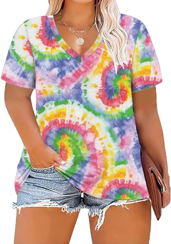 Image of ForHailey Women's Plus Size Short Sleeve Tee Shirt V Neck Basic Ladies Loose Fit T Shirt 1X-5X