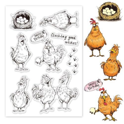 GLOBLELAND Timbri trasparenti in silicone con motivo di pollo, animali da fattoria, timbri trasparenti per fai da te, scrapbooking, biglietti, album fotografici, diari GLOBLELAND Timbri trasparenti in silicone con motivo di pollo, animali da fattoria, timbri trasparenti per fai da te, scrapbooking, biglietti, album fotografici, diari