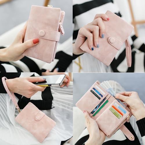 Womens Small Leather Wallet, RFID Bifold Ladies Wristlet with Card Slots id Window Zipper Coin Purse3