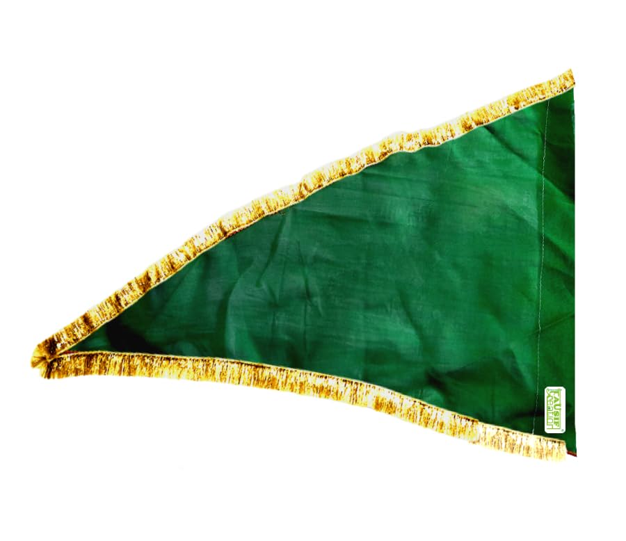 TAUSIF CREATION® New Muharram Parcham/URS/Jalsa/Jhanda/Nishan Green Normal Fabric Plain Flag With Metallic Kiran Lace Border Traingular Shape (Small : 10 in / 25.04 cm X 15 in / 38.01 cm)-image-6