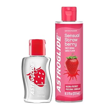 Astroglide Water-Based Strawberry Flavored Personal Lubricant Bundle 2.5oz Travel Size & 8.5oz Large Bottle