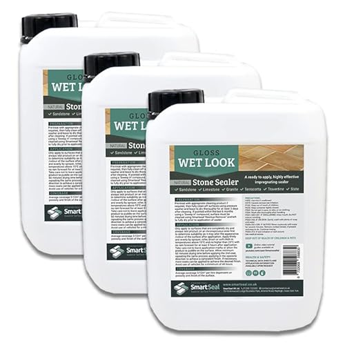SmartSeal's Natural Stone Sealer - 'Wet Look' Finish for Sandstone, Limestone & Slate - Professional Grade, Easy To Apply Patio Sealer (3 x 5L) option