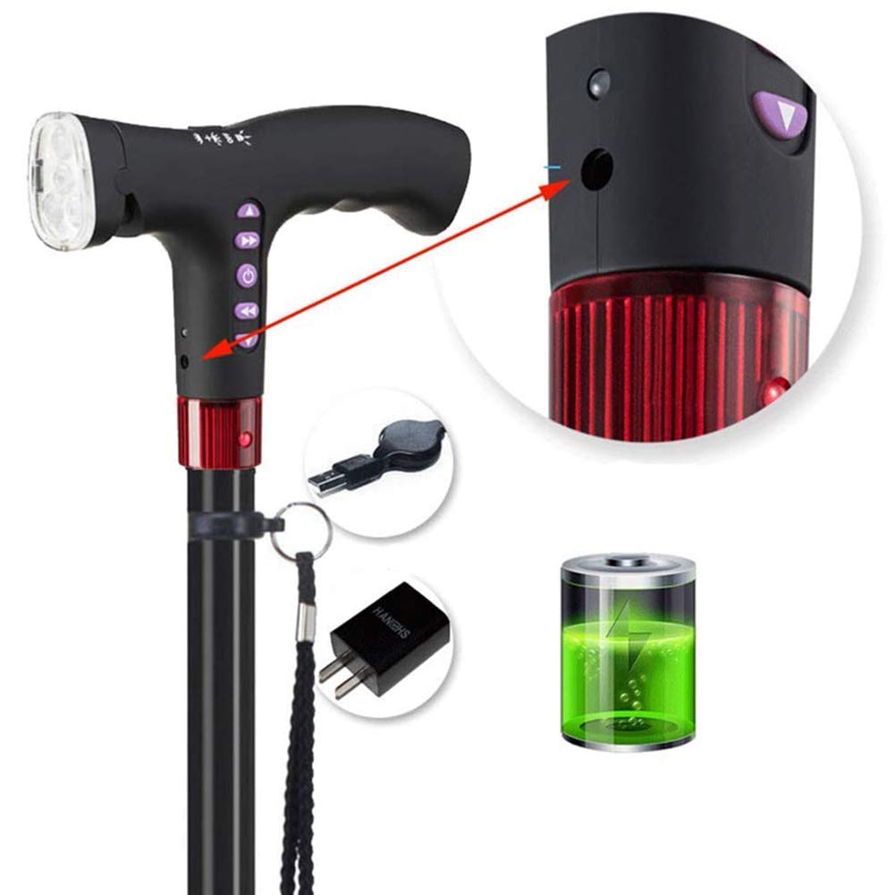 Bastone da Passeggio con Ombrello per stampelle per Anziani Multifunzione, ausili per la deambulazione in Alluminio con Luce LED e Impugnatura Comoda, Ideale per la Vita Quotidiana